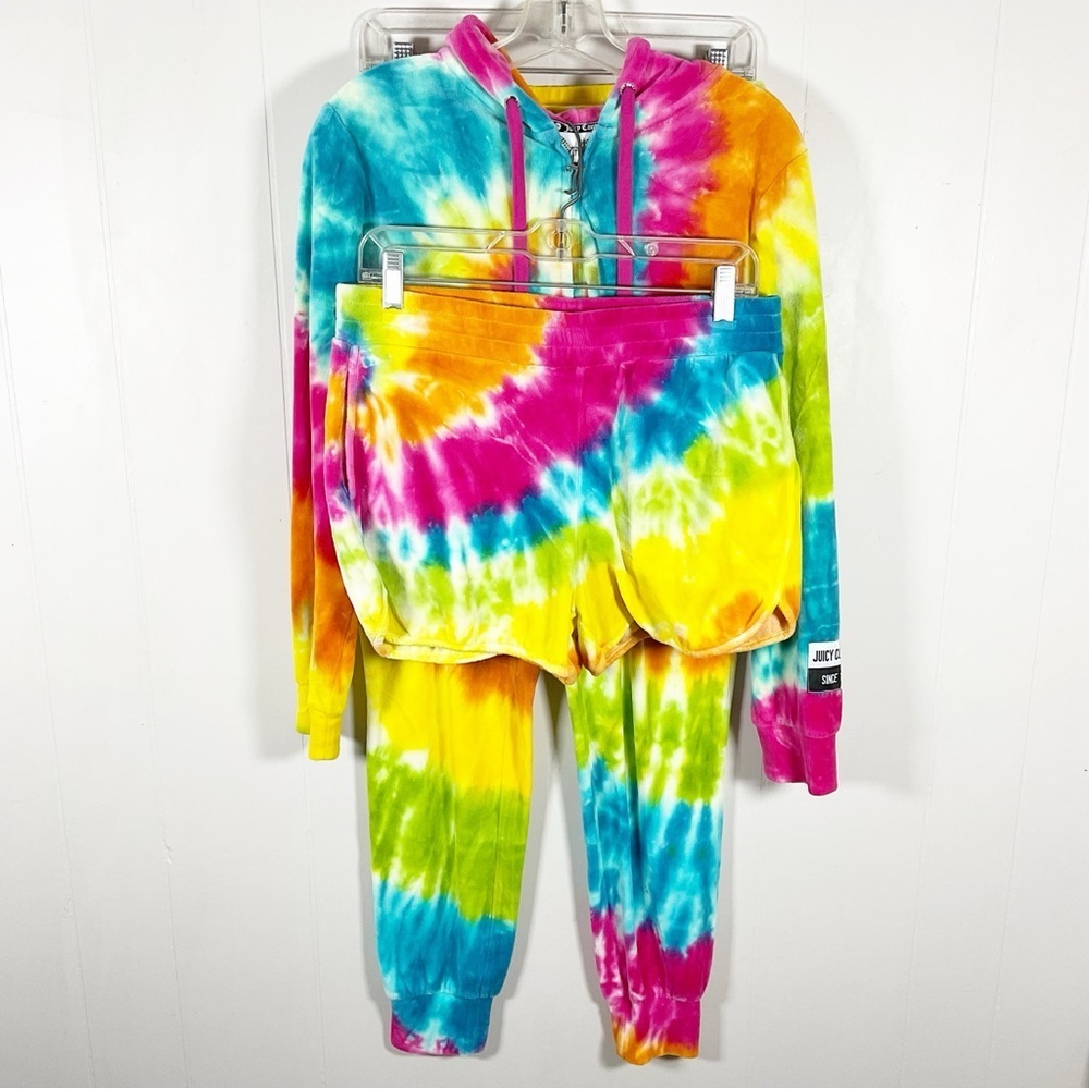 Rare Juicy Couture Shorts Pants Tie-Dye Hoodie and Joggers Set Size M